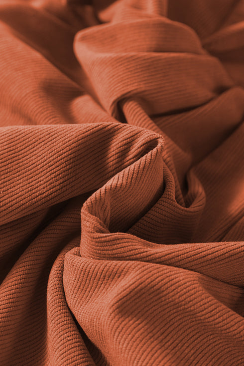 Bracelet Sleeve Split Neck Scallop Detail Pleated Corduroy Mini Dress
